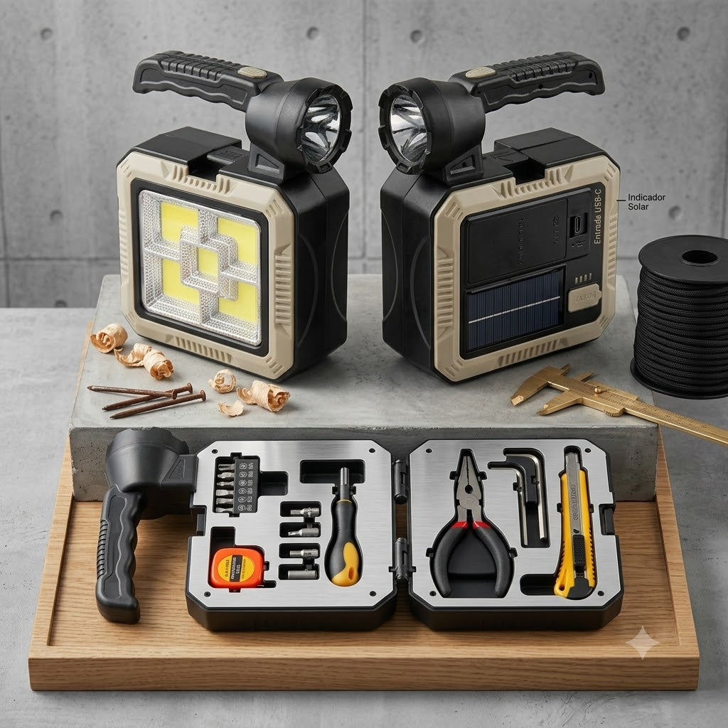 Linterna led solar con kit de herramientas